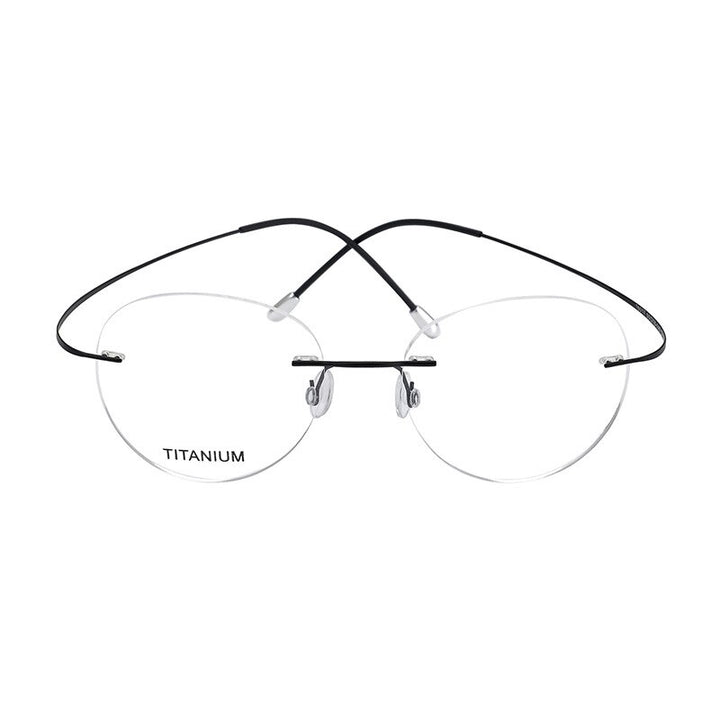 Hdcrafter Unisex Rimless Round Titanium Eyeglasses  16017 Rimless Hdcrafter Eyeglasses Black  