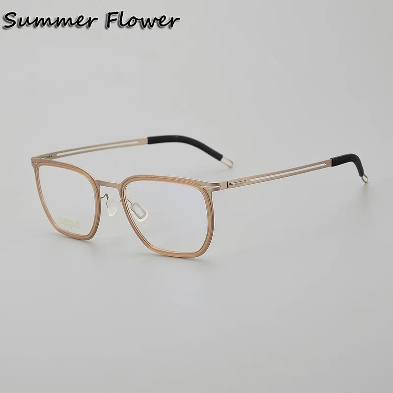 Summer Flower Women's Full Rim Square Acetate Titanium Eyeglasses 88814 Full Rim Summer Flower Gold Silver