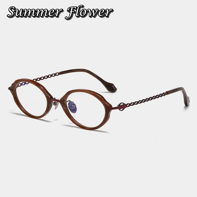 Summer Flower Unisex Full Rim Oval Acetate Titanium Eyeglasses 66073