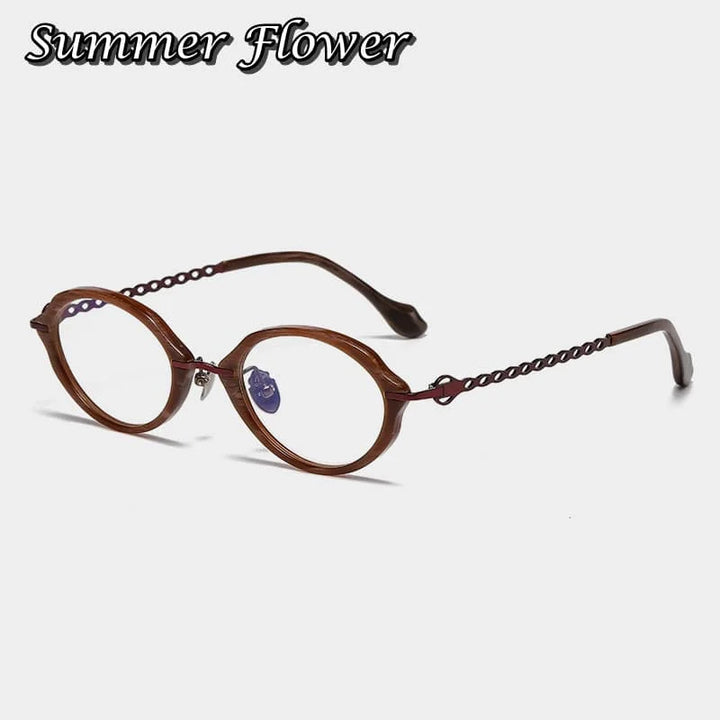 Summer Flower Unisex Full Rim Oval Acetate Titanium Eyeglasses 66073