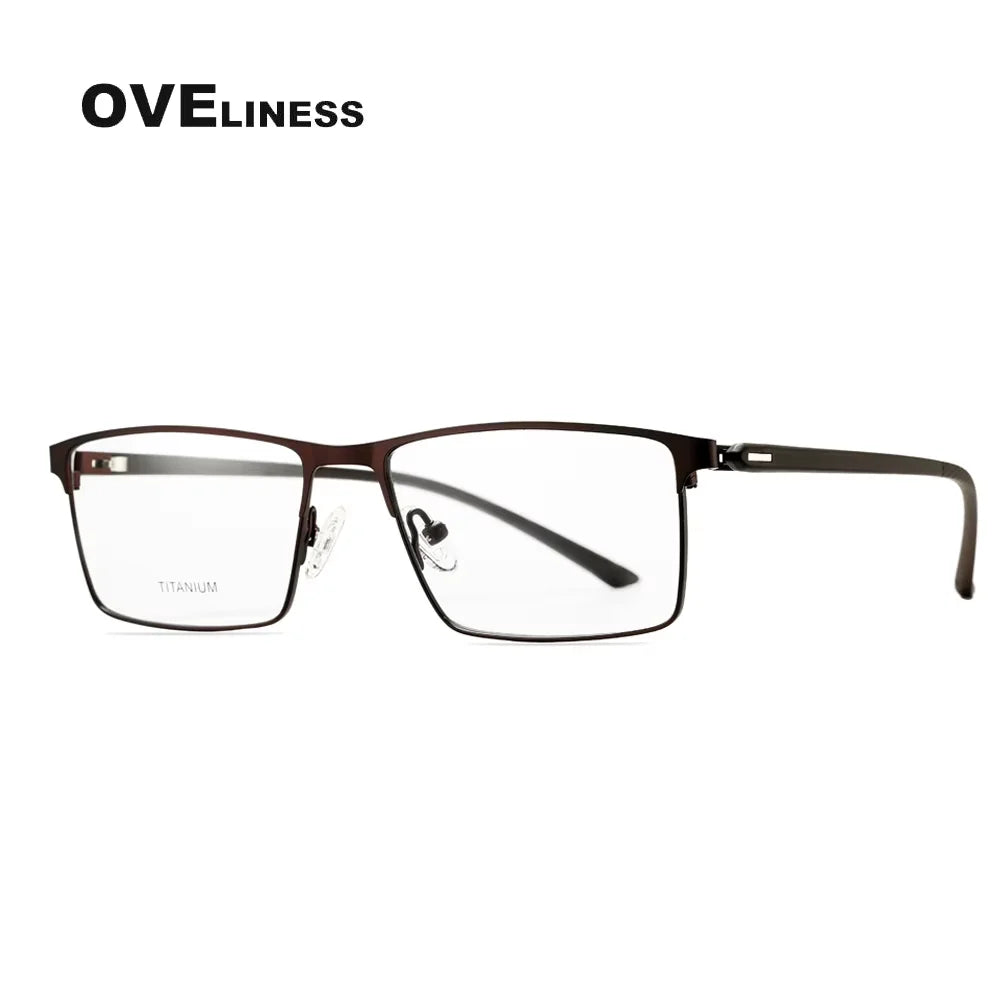 Oveliness Men's Full Rim Square Titanium Alloy Eyeglasses 48837 Full Rim Oveliness coffee  