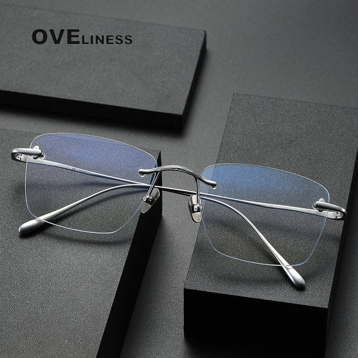 Oveliness Unisex Rimless Square Titanium Eyeglasses 80954 Rimless Oveliness   