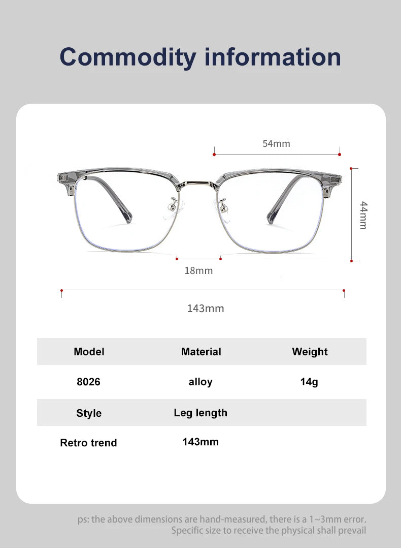 Vicky Men's Full Rim Square Tr 90 Titanium Alloy Reading Glasses 8026 Reading Glasses Vicky   