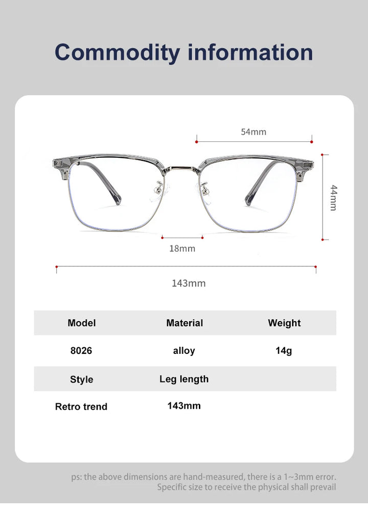 Vicky Men's Full Rim Square Tr 90 Titanium Alloy Reading Glasses 8026 Reading Glasses Vicky   