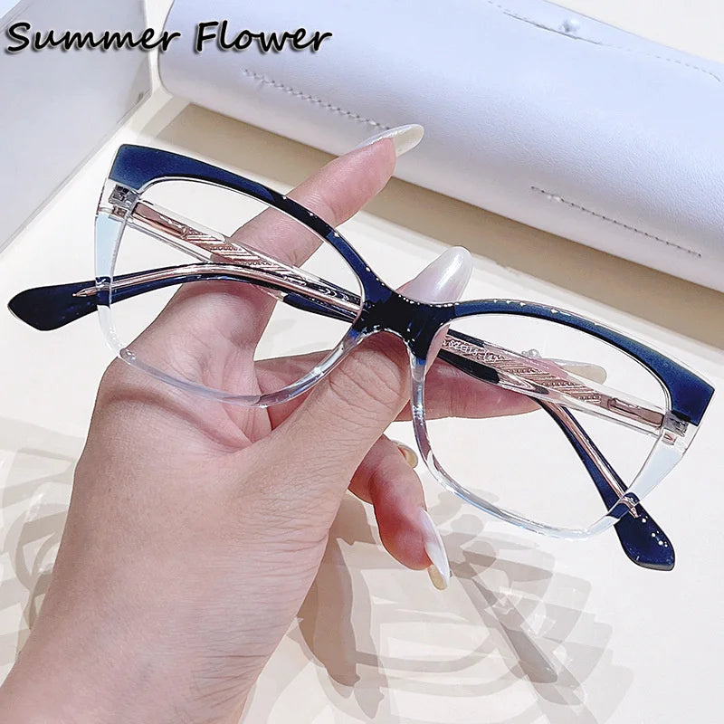 Summer Flower Women's Full Rim Square Cat Eye Tr 90 Titanium Eyeglasses 76037 Full Rim Summer Flower C5