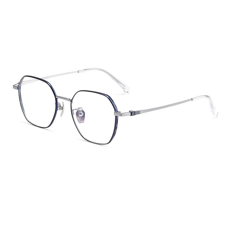 KatKani Unisex Full Rim Small Polygon Titanium Eyeglasses Bv87008 Full Rim KatKani Eyeglasses Blue Silver  