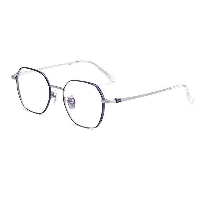 KatKani Unisex Full Rim Small Polygon Titanium Eyeglasses Bv87008 Full Rim KatKani Eyeglasses Blue Silver  