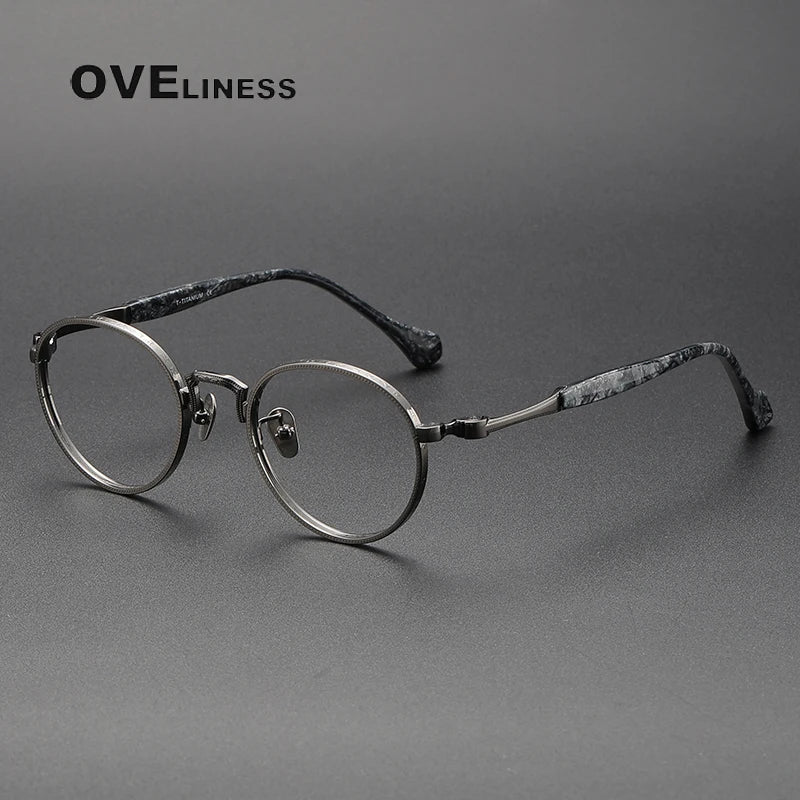 Oveliness Unisex Full Rim Round Titanium Eyeglasses O80867 Full Rim Oveliness gun  