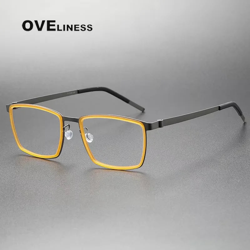 Oveliness Unisex Full Rim Square Titanium Eyeglasses 9711 Full Rim Oveliness yellow gun  