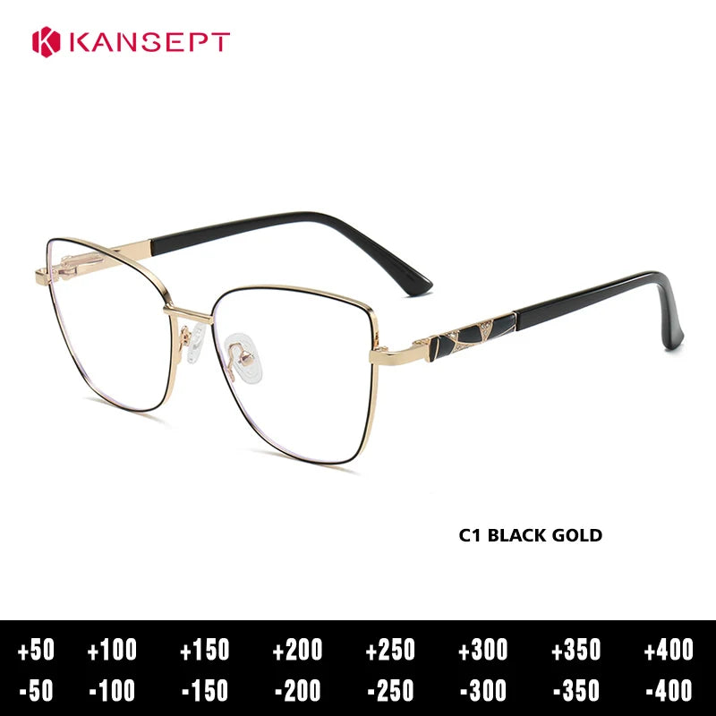 Kansept Women's Full Rim Square Cat Eye Alloy Reading Glasses 556989