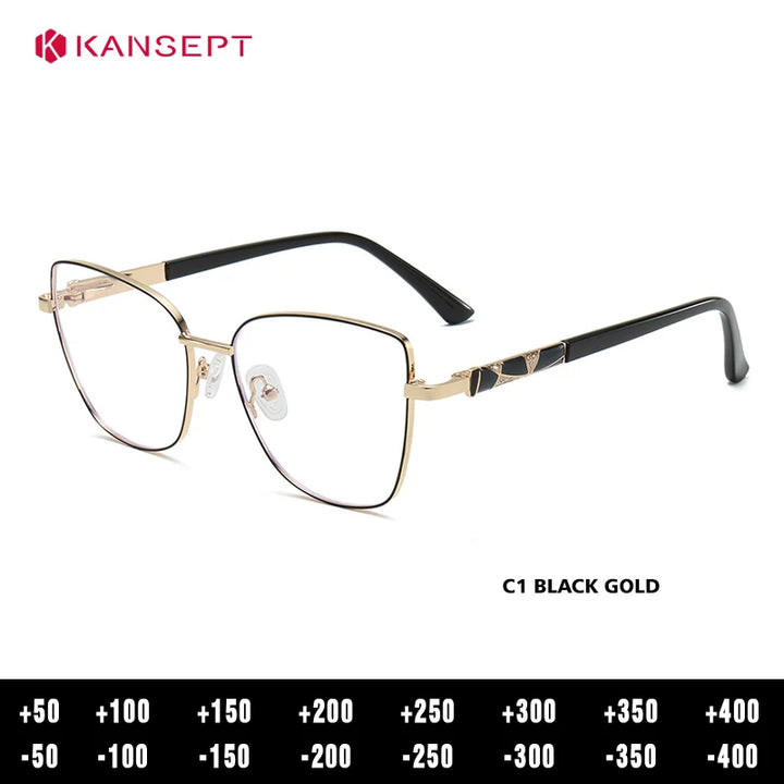 Kansept Women's Full Rim Square Cat Eye Alloy Reading Glasses 556989