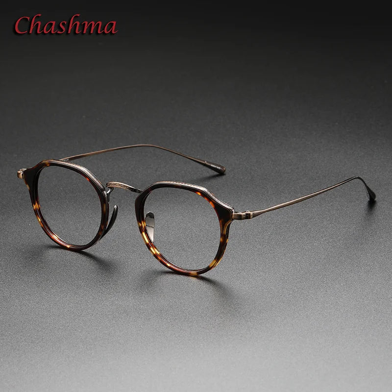 Chashma Ochki Unisex Full Rim Flat Top Round Acetate Titanium Eyeglasses 0113 Full Rim Chashma Ochki Leopard  