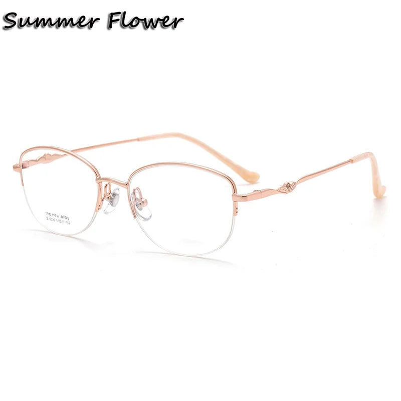 Summer Flower Women's Semi Rim Oval Square Alloy Eyeglasses 85330 Semi Rim Summer Flower Rose Gold