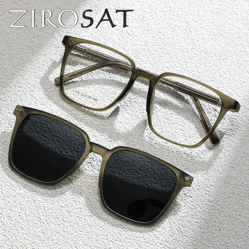 Zirosat Women's Full Rim Square Tr 90 Alloy Eyeglasses Clip On Sunglasses 8178