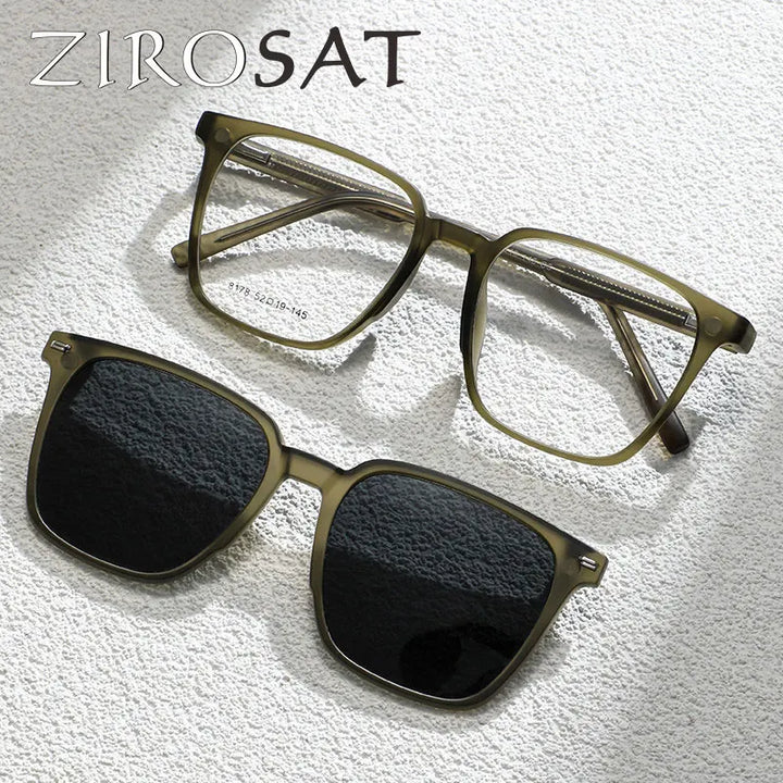 Zirosat Women's Full Rim Square Tr 90 Alloy Eyeglasses Clip On Sunglasses 8178