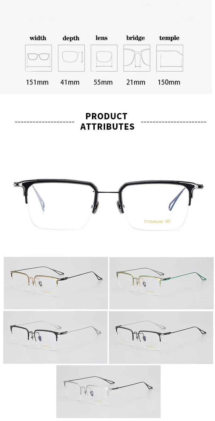 Hewei Unisex Semi Rim Square Titanium Eyeglasses 1320 Semi Rim Hewei   