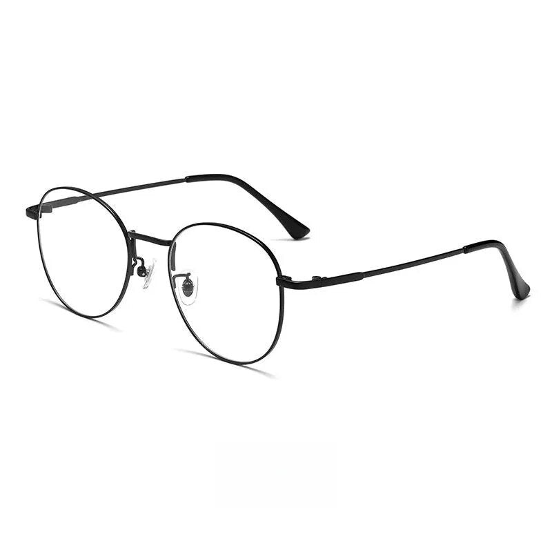 Yimaruili Men's Full Rim Round Titanium Alloy Eyeglasses 9254 Full Rim Yimaruili Eyeglasses Black  