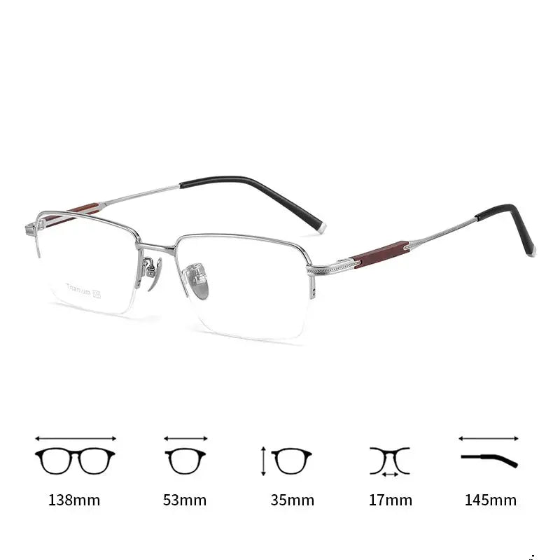 Hdcrafter Womens Semi-Rimless Rectangle Titanium Frames 182260 FuzWeb