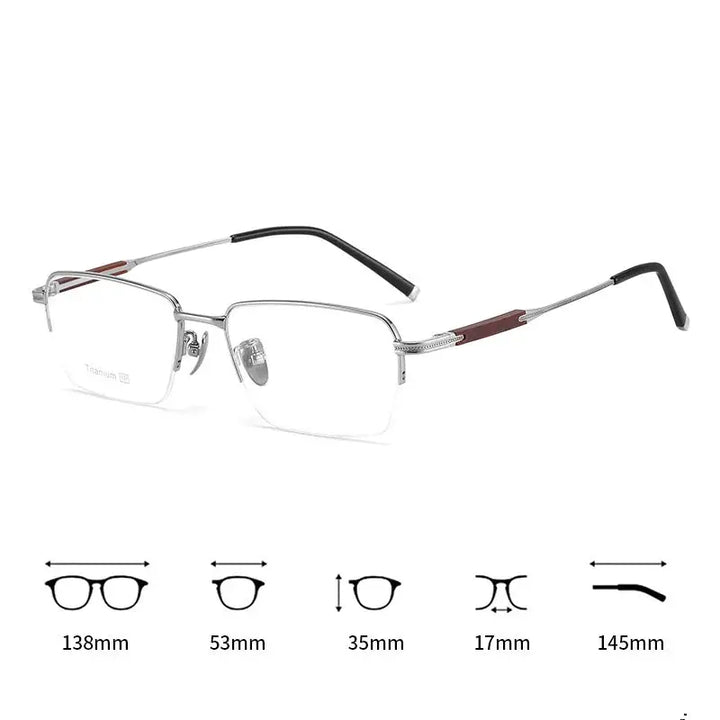 Hdcrafter Womens Semi-Rimless Rectangle Titanium Frames 182260 FuzWeb