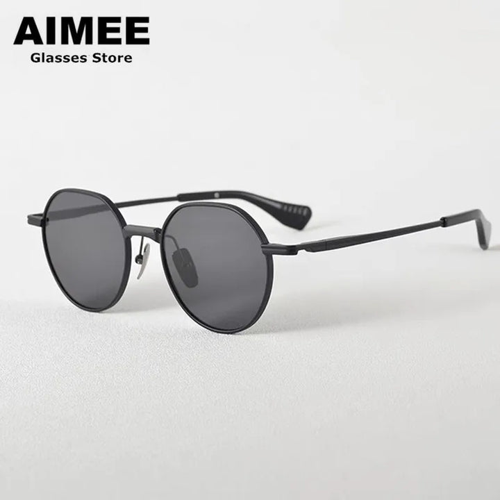 Aimee Unisex Full Rim Flat Top Round Titanium Sunglasses 19150