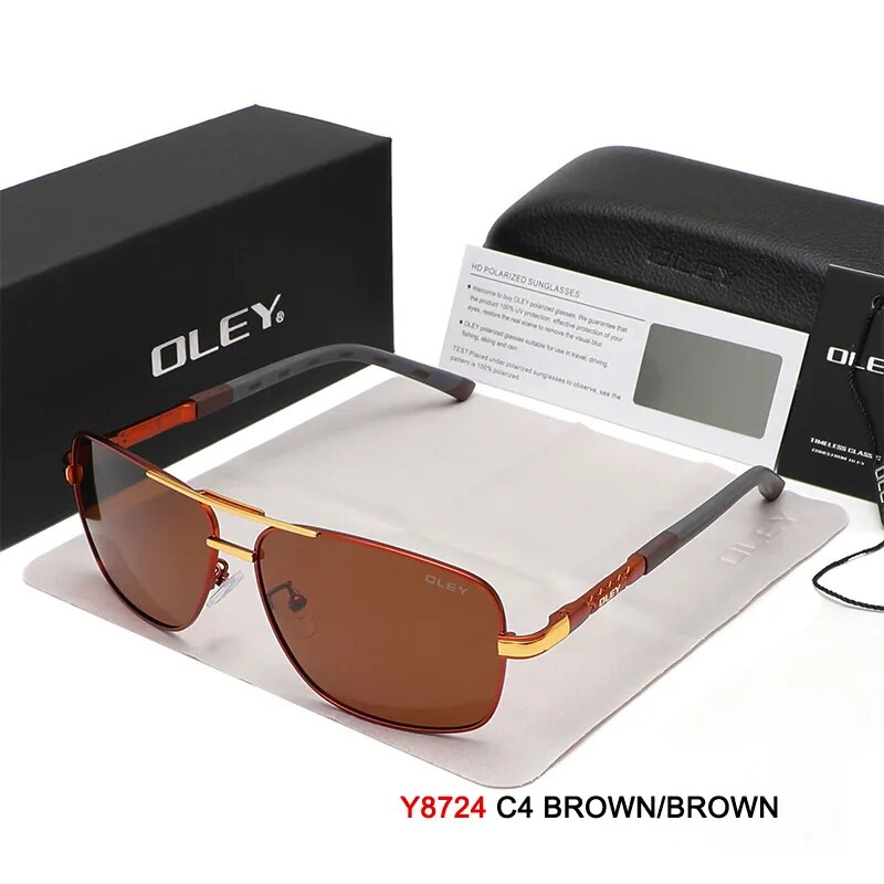 Oley Men's Full Rim Oval Aluminum Magnesium Polarized Sunglasses Y8724 Sunglasses Oley Y8724 C4BOX OLEY 