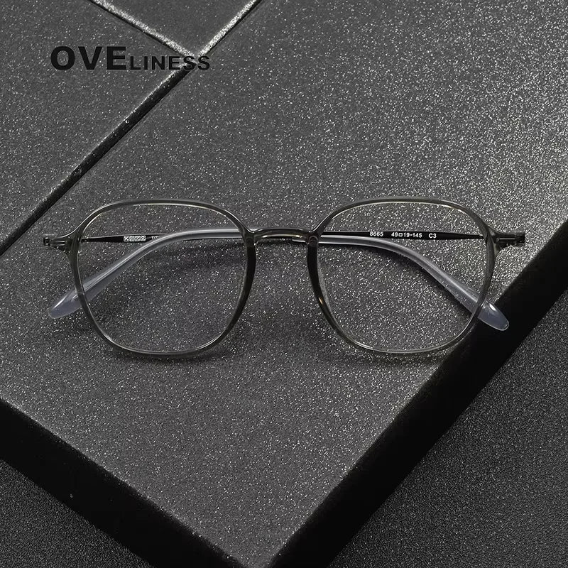 Oveliness Women's Full Rim Square Acetate Titanium Eyeglasses 86652
