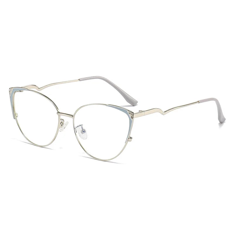 Handoer Women's Full Rim Oval Cat Eye Alloy Eyeglasses 95189 Full Rim Handoer Grey Silver  