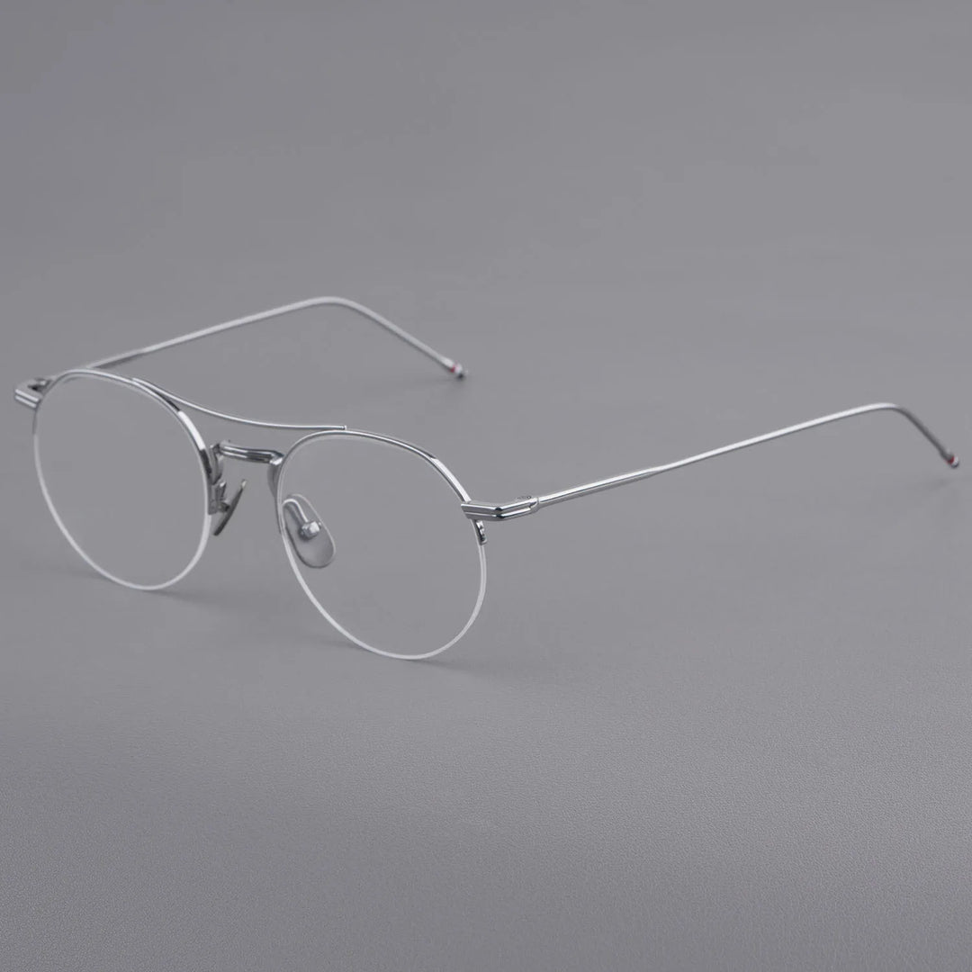 Bobbie Unisex Semi Rim Round Double Bridge Titanium Eyeglasses Clip On Sunglasses 612903