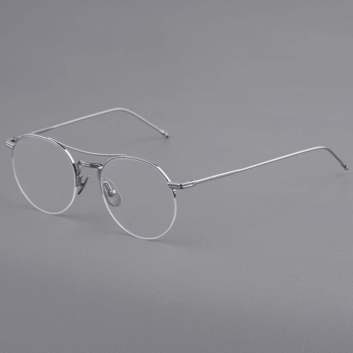 Bobbie Unisex Semi Rim Round Double Bridge Titanium Eyeglasses Clip On Sunglasses 612903