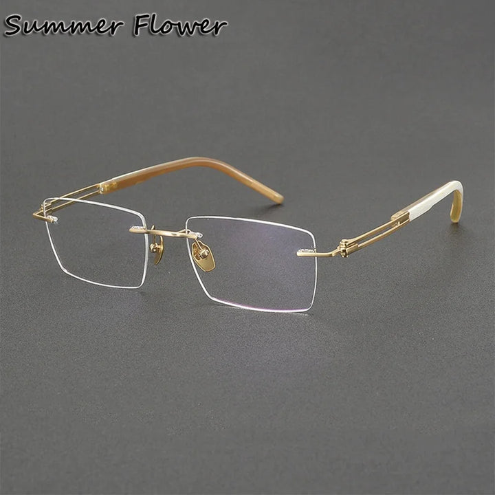 Summer Flower Men's Rimless Square Titanium Horn Tip Eyeglasses 611150