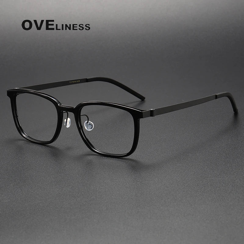 Oveliness Unisex Full Rim Square Acetate Titanium Eyeglasses 1852 Full Rim Oveliness black  