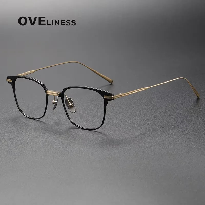 Oveliness Unisex Full Rim Square Titanium Acetate Eyeglasses 14521 Full Rim Oveliness black gold  