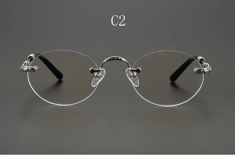 Yujo Men's Rimless Round Oval Alloy Eyeglasses Y4152 Rimless Yujo C2 CHINA 