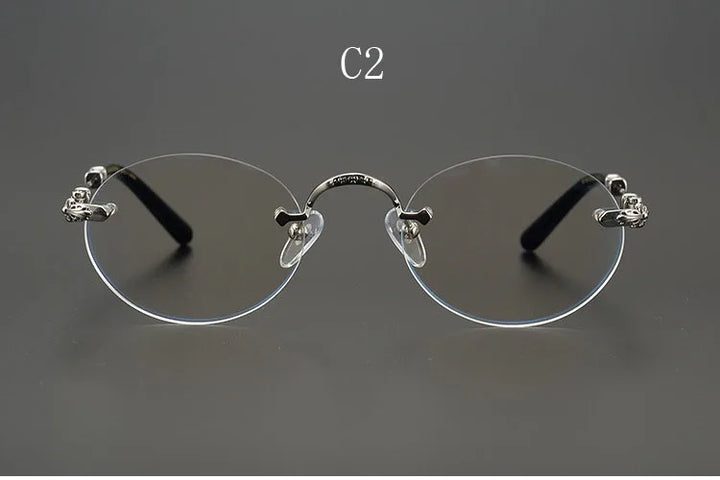 Yujo Men's Rimless Round Oval Alloy Eyeglasses Y4152 Rimless Yujo C2 CHINA 