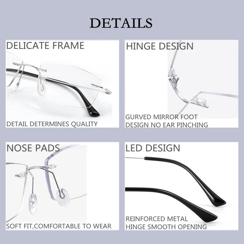 Kocolior Unisex Rimless Square Titanium Hyperopic Reading Glasses 8161 Reading Glasses Kocolior   