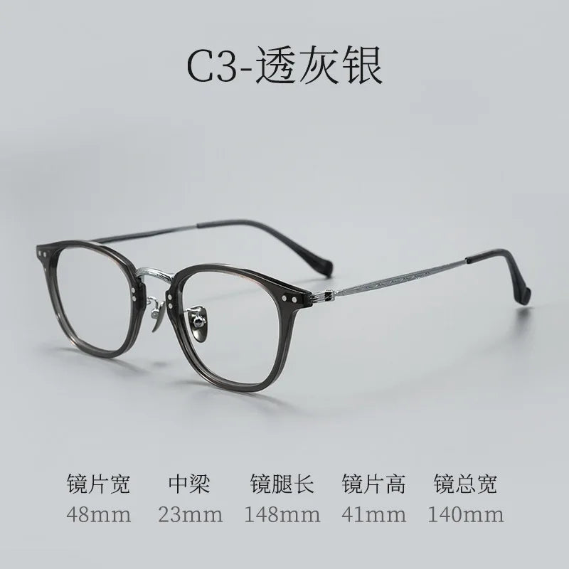 Bclear Unisex Full Rim Square Round Acetate Titanium Eyeglasses 366513