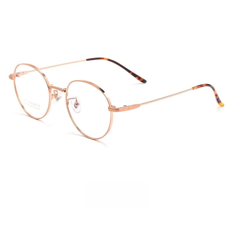 Yimaruili Unisex Full Rim Round Titanium Alloy Eyeglasses Bt038t Full Rim Yimaruili Eyeglasses Rose Gold  