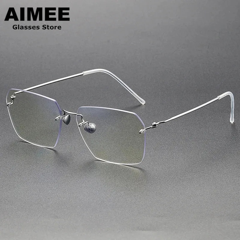 Aimee Women's Rimless Polygon Square Titanium Eyeglasses 2128
