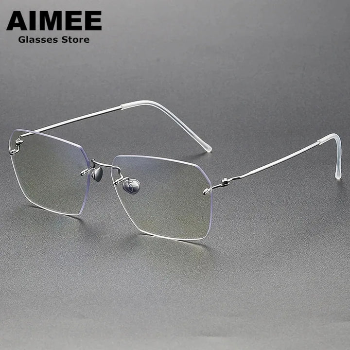 Aimee Women's Rimless Polygon Square Titanium Eyeglasses 2128