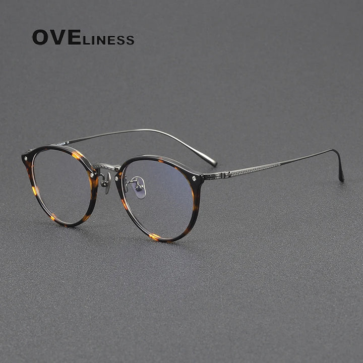 Oveliness Women's Full Rim Round Acetate Titanium Eyeglasses Full Rim Oveliness tortoise gun  