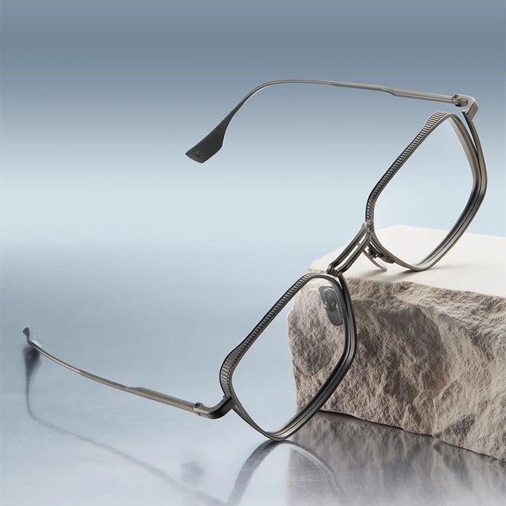 Black Mask Unisex Full Rim Irregular Square Titanium Eyeglasses 94125 Full Rim Black Mask