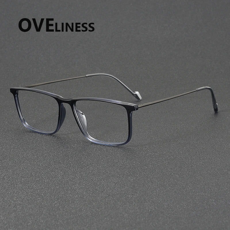 Oveliness Women's Full Rim Square Acetate Titanium Eyeglasses 72348 Full Rim Oveliness grey blue