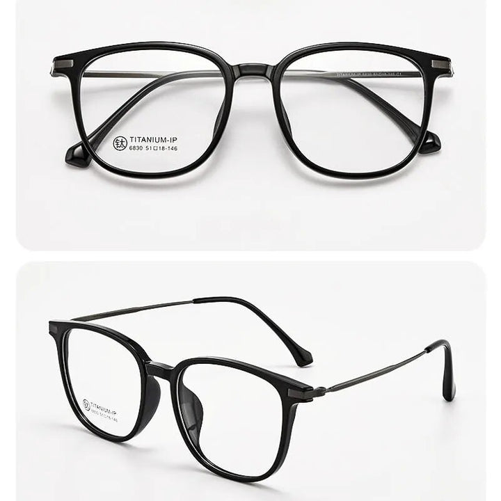 Yimaruili Unisex Full Rim Square  Tr 90 Titanium Eyeglasses 6830 Full Rim Yimaruili Eyeglasses Brihgt Black  
