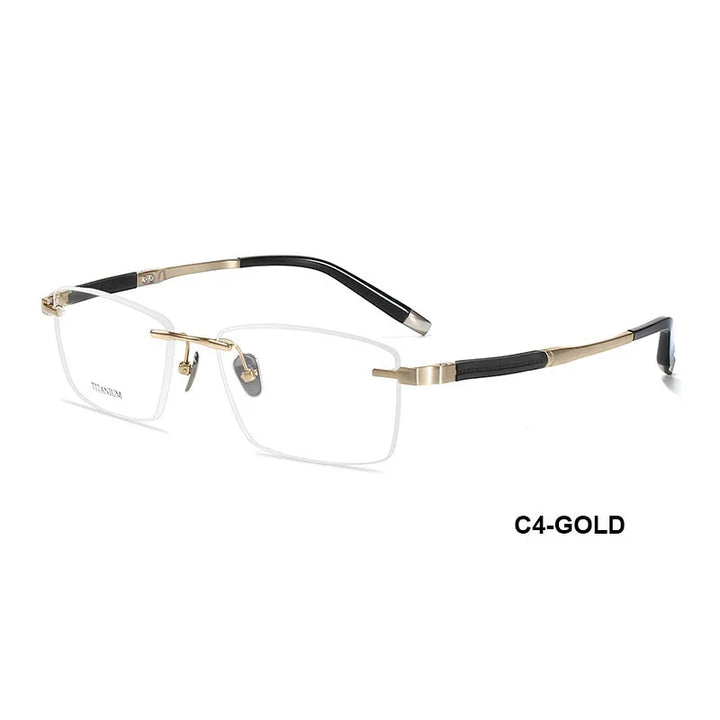 Summer Flower Men's Rimless Square Titanium Eyeglasses 90589