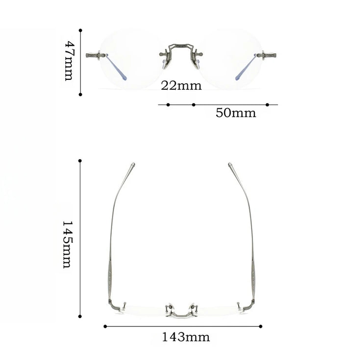 Yimaruili Unisex Rimless Round Oval Titanium Eyeglasses 10122 Rimless Yimaruili Eyeglasses   