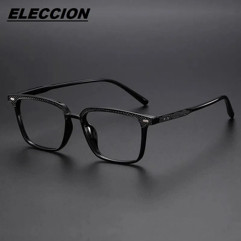 Eleccion Unisex Full Rim Square Tr 90 Titanium Eyeglasses 14152 Full Rim Eleccion Bright Black CHINA