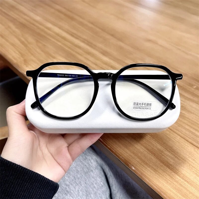 Cubojue Unisex Full Rim Oversized Round Tr 90 Titanium Eyeglasses 2033 Reading Glasses Cubojue shiny black no function lens 0 