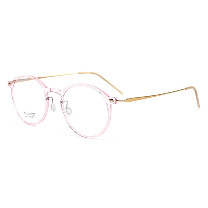 Hdcrafter Unisex Full Rim Round Titanium Eyeglasses 65411 Full Rim Hdcrafter Eyeglasses Pink Gold  