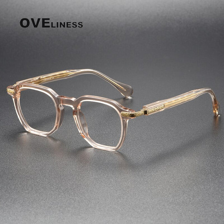 Oveliness Unisex Full Rim Square Acetate Titanium Eyeglasses 80855 Full Rim Oveliness brown gold  
