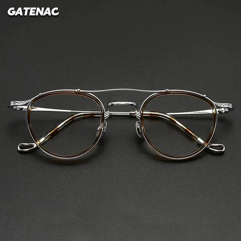 Gatenac Unisex Full Rim Oval Double Bridge Acetate Titanium Eyeglasses 574154 FuzWeb